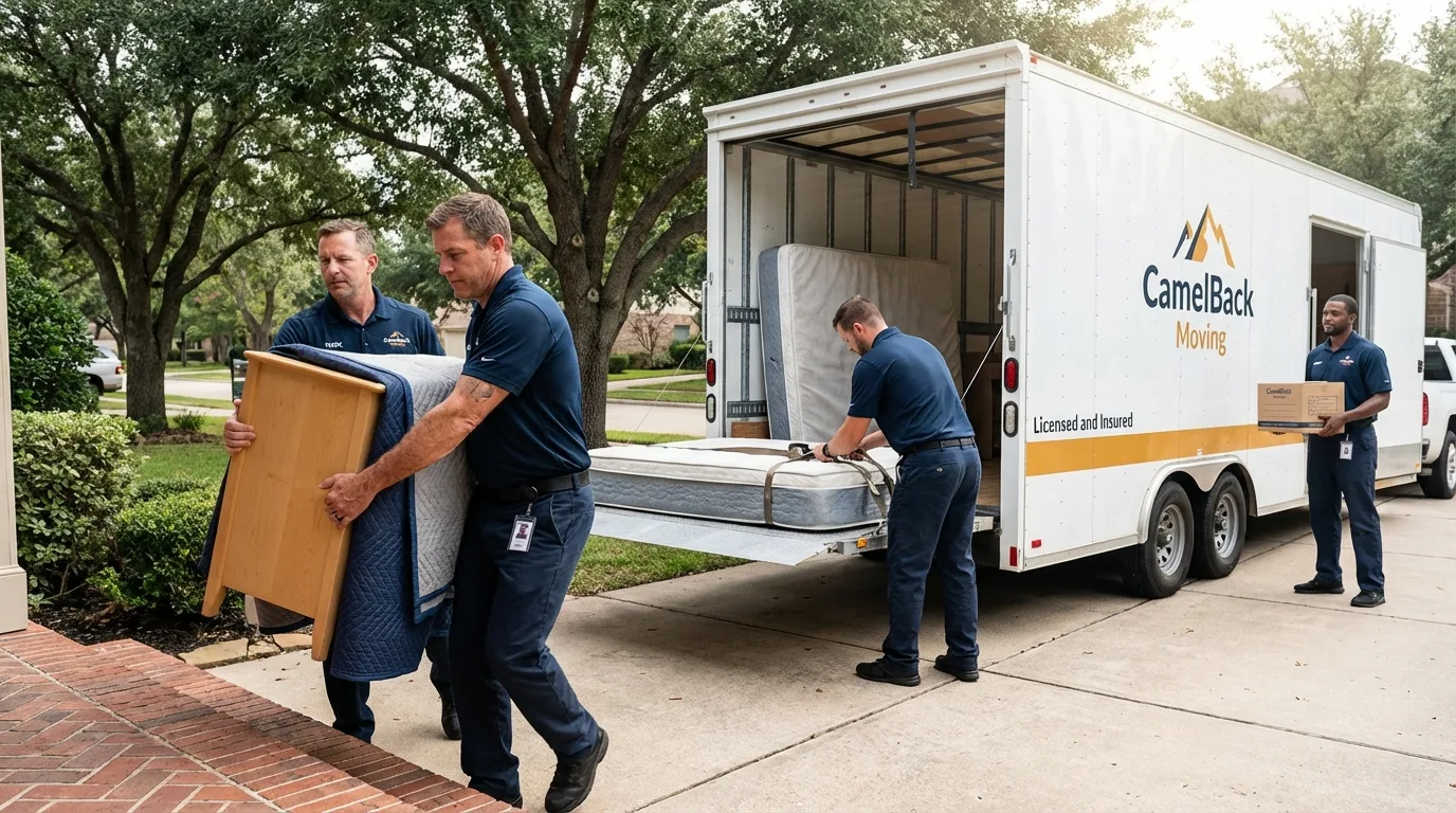 Crew loading residential truck for cross-state move from Tangent, OR